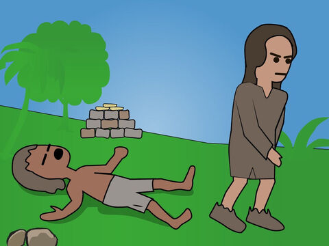 Genesis 4. <br/>Cain and Able make offerings and God accepts Able’s offering of a slain sheep. Cain is jealous and kills Able. Adam and Eve have a son named Seth. – Slide 4