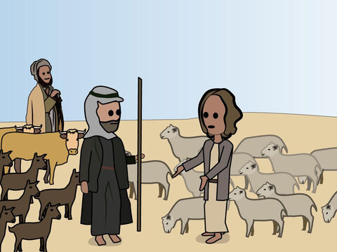 Genesis 32. <br/>Jacob travels to meet up with Esau. He chooses gifts from his flocks to send on ahead of him. During one night he wrestled with God. – Slide 9