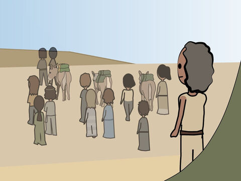 Genesis 42. <br/>When a famine comes to Canaan Jacob sends his sons to Egypt for grain. <br/>They meet Joseph but do not recognise him. Joseph keeps Simeon as a hostage. – Slide 7