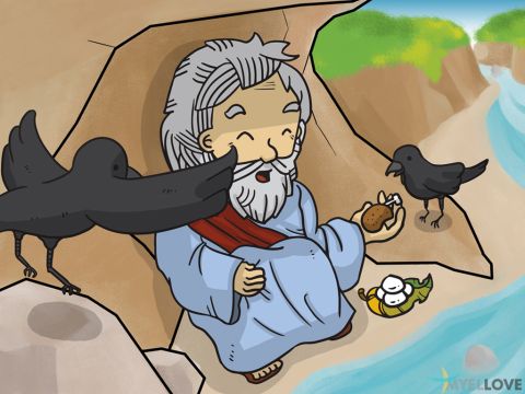 God then told Elijah to go east and hide near the Kerith Ravine where no-one lived. The birds brought Elijah bread and meat every morning and every evening. And he drank water from the brook. But after a while the brook dried up because there was no rain. – Slide 2