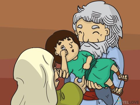 The Lord answered Elijah’s prayer. The boy started breathing again. Elijah carried him downstairs. and gave the boy to his mother.  Elijah exclaimed, ‘See! Your son is alive!’ <br/>The woman replied, ‘Now I know you really are a man from God and the Lord speaks through you!’ – Slide 7