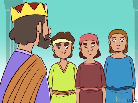 ‘Is it true,’ he demanded, ‘that you are refusing to serve my gods or to worship the gold statue I set up? I’ll give you one more chance. When the music plays, if you fall down and worship the statue, all will be well. But if you refuse, you will be thrown into a flaming furnace. And what god can deliver you out of my hands then?’ <br/>The three Jews were determined to obey God and replied, ‘O Nebuchadnezzar, we are not worried what will happen to us. If we are thrown into the flaming furnace, our God is able to deliver us. But if he doesn’t, please understand, will never under any circumstance serve your gods or worship the gold statue you have erected.’ – Slide 4