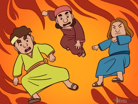 Nebuchadnezzar was filled with fury and his face became dark with anger. He commanded that the furnace be heated up seven times hotter than usual. Then he called for some of the strongest men of his army to bind Shadrach, Meshach, and Abednego, and throw them into the fire. <br/>The furnace was so hot that the flames leaped out and killed the soldiers as they threw them in! – Slide 5