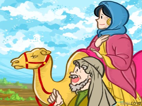 Rebekah’s family wanted her to stay for ten days but the servant insisted they left right away. So her family blessed her and Rebecca and her attendants travelled to Canaan. – Slide 4