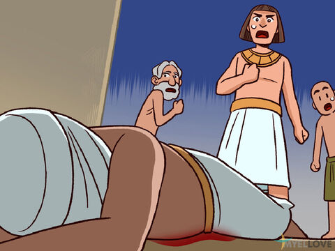 Moses looked around to see if anyone was watching, then he killed the Egyptian and hid his body in the sand. – Slide 5