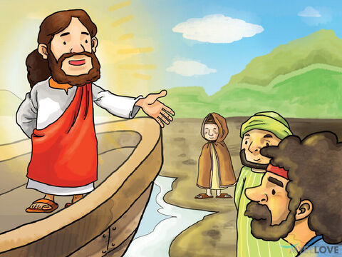 Jesus went and sat by the lake. Large crowds gathered around Him. So Jesus got into a boat, while the people stayed on the shore. Jesus used stories to teach them many things. He said: ‘A farmer went out to plant his seed.’ – Slide 1