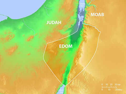 Location of the land of Edom when the descendants of Esau settled. Also showing region of Judah and Moab. – Slide 1