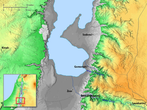 The southern region of the Dead Sea with possible sites of Sodom and Gomorrah. – Slide 9