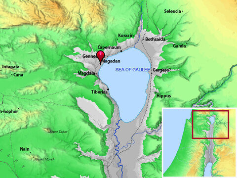 Magadan. <br/>Jesus traveled to the region of Magadan, near the Sea of Galilee, shortly after performing miracles of healing and then feeding 4,000 people when the Apostles only had a few loaves of bread and fish (Matthew 15:29-39). – Slide 19