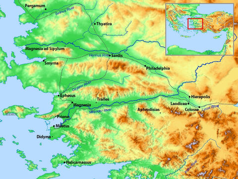 Map of Pergamum, Smyrna, Ephesus, Thyatira Sardis and surrounding areas. – Slide 11