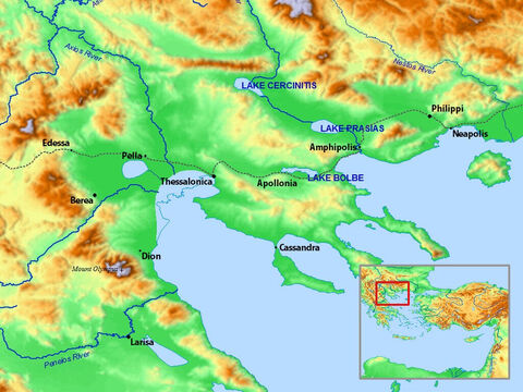 Map of Troas, Neapolis, Philippi, Thessalonica, Berea and surrounding areas. – Slide 14