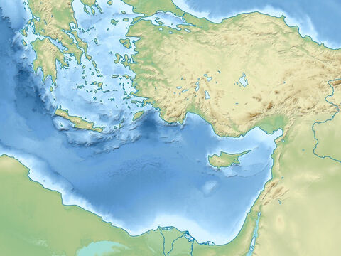 Black Sea (top right), Aegean Sea (top middle), Mediterranean Sea (central), Asia minor (modern day Turkey), Taurus mountains, Syrian desert (center right), Nile delta (lower middle). – Slide 4
