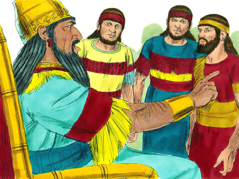 At that, the king flew into a rage and ordered the three men to be brought before him. He gave them one more chance to bow down when the music played or they would be thrown in the furnace. ‘Do you think there is any god who can save you?’ he shouted. – Slide 6