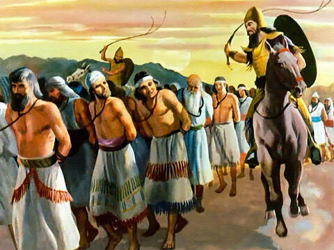 They took captive the strong young men and women to be their servants. Some of these were from the land of Israel. – Slide 4