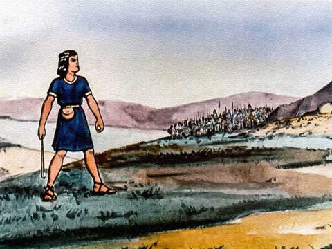 And how David went out to meet that giant, armed with only a slingshot and his faith in God? The Bible tells us he took five smooth stones from a brook and put one of them in his sling ... – Slide 10