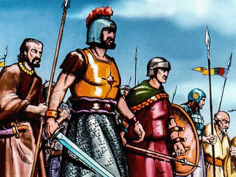 And David did as God had told him to do. He gathered together 600 men. The men were all sizes and shapes, and dressed in all kinds of armour. No one would ever have guessed that these men could stand against the army of King Saul. – Slide 27