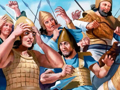 Men shouted in fear and bewilderment, their ranks breaking in panic. ‘You are going the wrong way. Follow me,’ Elisha told them quietly. – Slide 29