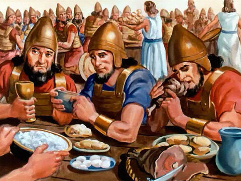 Instead, he told King Joram to feed the enemy soldiers, and a great feast was set before them. And when they were refreshed ... – Slide 33