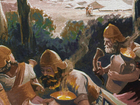 While the Midianites were changing guard, Gideon and his men carried out the first part of their plan. – Slide 22
