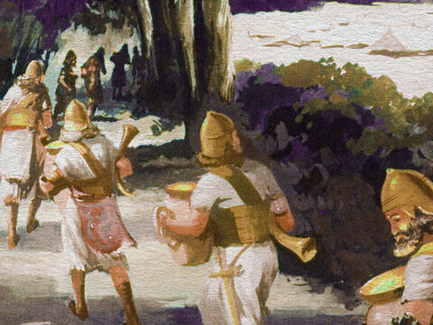 Little did they realize that Gideon and his men were stealing through the darkness on a very peculiar mission, each one carrying a pitcher (clay jar) in one hand and a trumpet in the other. And hidden within each pitcher was a lighted fire brand. – Slide 24