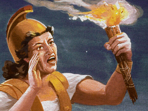 He held high his torch and cried, ‘The sword of the Lord and of Gideon.’ – Slide 28