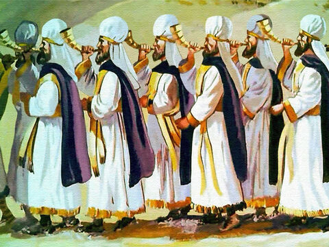 Seven priests were blowing their trumpets continually, and following them ... – Slide 20