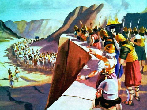 The people of Jericho just stood still and watched in amazement as the long column of Israelites disappeared among the hills and returned to their camp. – Slide 26