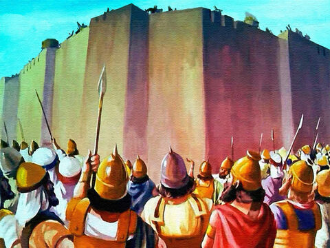 At the end of the seventh time, every man stopped and faced the walls, completely surrounding the city of Jericho. – Slide 35