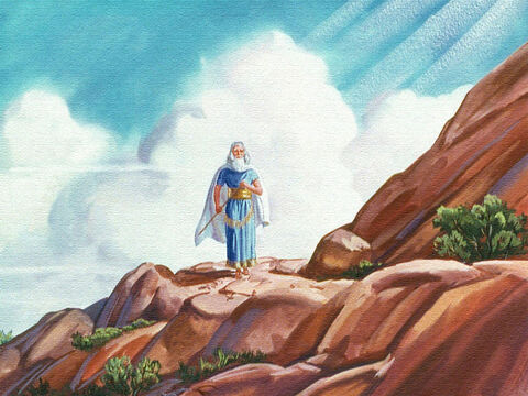 And Moses their leader went up the mountain alone to hear what God had to say to his people. Suddenly, Moses heard the voice of God speaking to him. – Slide 7