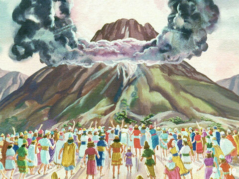 Carefully they followed as Moses led them outside the camp and they stopped at the foot of Mount Sinai. – Slide 17