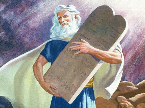 Then, to confirm the words he had spoken to the people, God gave to Moses tablets of stone on which God Himself had written the ten commandments. – Slide 39