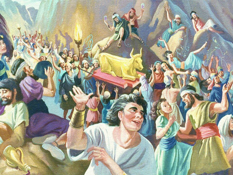 While Moses was up on the mountain the people down below quickly forgot what they had promised. Just a few days after they had heard the mighty voice of God and seen His glory and power, they turned again to their wicked and deceitful ways. – Slide 40