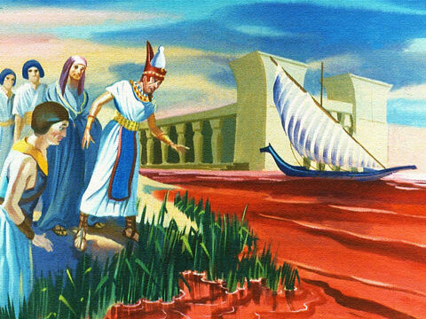 Moses warned Pharaoh that unless the children of Israel were set free, God would send great plagues upon the land of Egypt but Pharaoh refused to listen. On one occasion the Lord turned all the water in the land to blood. The air was filled with the stench of dead fish and there was no water to drink anywhere. But Pharaoh refused to let the people go. – Slide 6