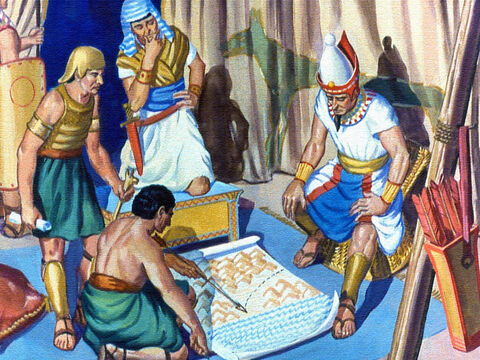 When the spies told Pharaoh that the Israelites were changing their direction of travel, the King got out his maps and began to study the situation. – Slide 22