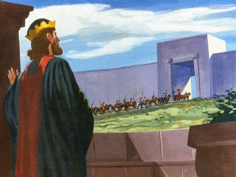 The caravan left the royal palace, on the trip to the home of Elisha the prophet. – Slide 34