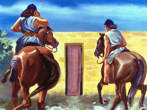 Two of his men rode forward and shouted for someone to come out and meet their leader. – Slide 38
