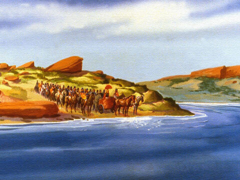 So Naaman and his men travelled on to the river Jordan. – Slide 45