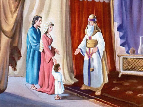 There at the temple they talked to Eli, the high priest. ‘Take Samuel and train him to serve the Lord,’ Hannah said. – Slide 10