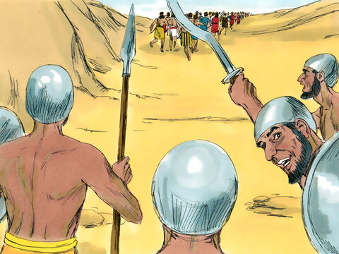 Exodus 17 v 8 A group of desert nomads, known as the Amelekites, came up behind the travelling Israelites and started attacking the weak and elderly people travelling at the back of the convoy. – Slide 1