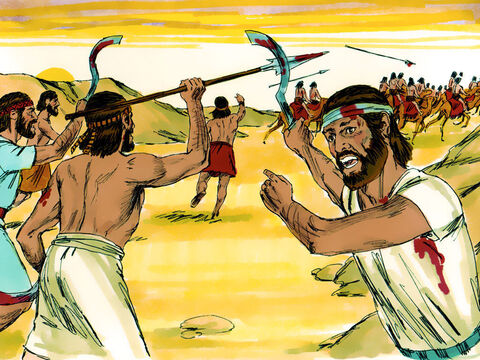 Joshua and his men fought victoriously all through the day as Moses’ hands were kept high. – Slide 10