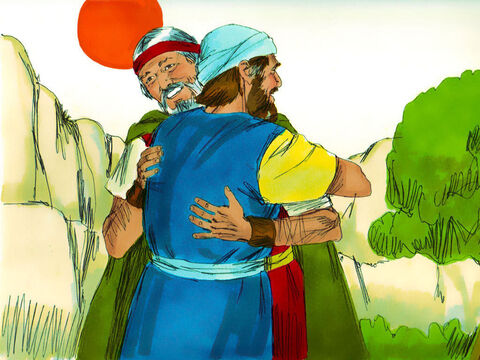 The two brothers met up at Mount Horeb, the mountain of God, and welcomed each other. – Slide 23
