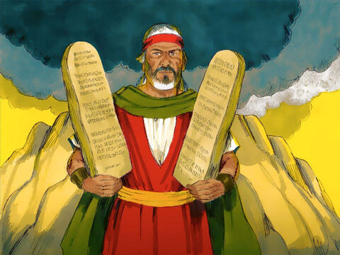 Moses took hold of the two stones on which God had engraved His commandments and started walking down the mountain. – Slide 12