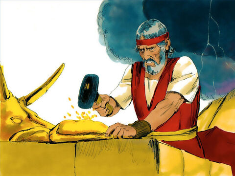 Moses took the calf the people had made and burned it in the fire. Then he ground it to powder, scattered it on the water and made the Israelites drink it. – Slide 15