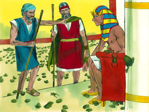 ‘Pray to your God to take the frogs away from my people and I will let your people go,’ promised Pharaoh. Moses replied, ’So you will know there is no-one like God, the frogs will leave you and your houses tomorrow.’ – Slide 7