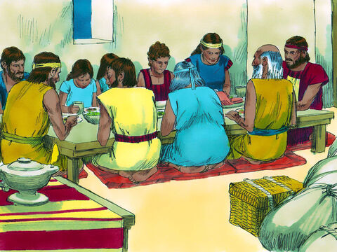 That evening, God’s people got dressed ready to leave Egypt and sat down for a meal they would later call the Passover (for God would pass over them). – Slide 16