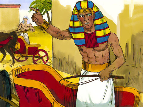 Pharaoh got in his chariot and gathered all his troops and 600 chariots to chase after the escaping Hebrews. – Slide 8