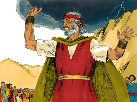 Moses went down to warn everyone that the mountain was holy and they must not approach any closer. Then he and Aaron climbed back to the top. – Slide 14