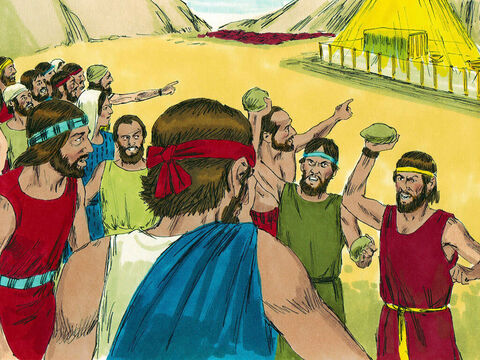 Just as those listening were muttering about stoning Joshua and Caleb, the glory of the Lord appeared at the Tent of Meeting. – Slide 16