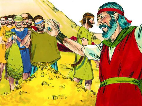 Every morning people kept coming to bring their gifts. Soon they had more than they needed and Moses told them to stop giving. – Slide 9
