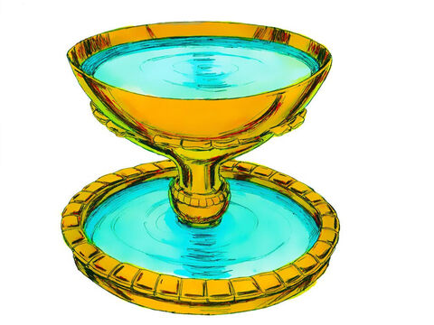 Exodus 38 v 8: So that the priests could wash their hands and feet before they served God in the Tabernacle a large bronze wash basin was made. It was to be placed in the courtyard in front of the Holy Place. – Slide 20